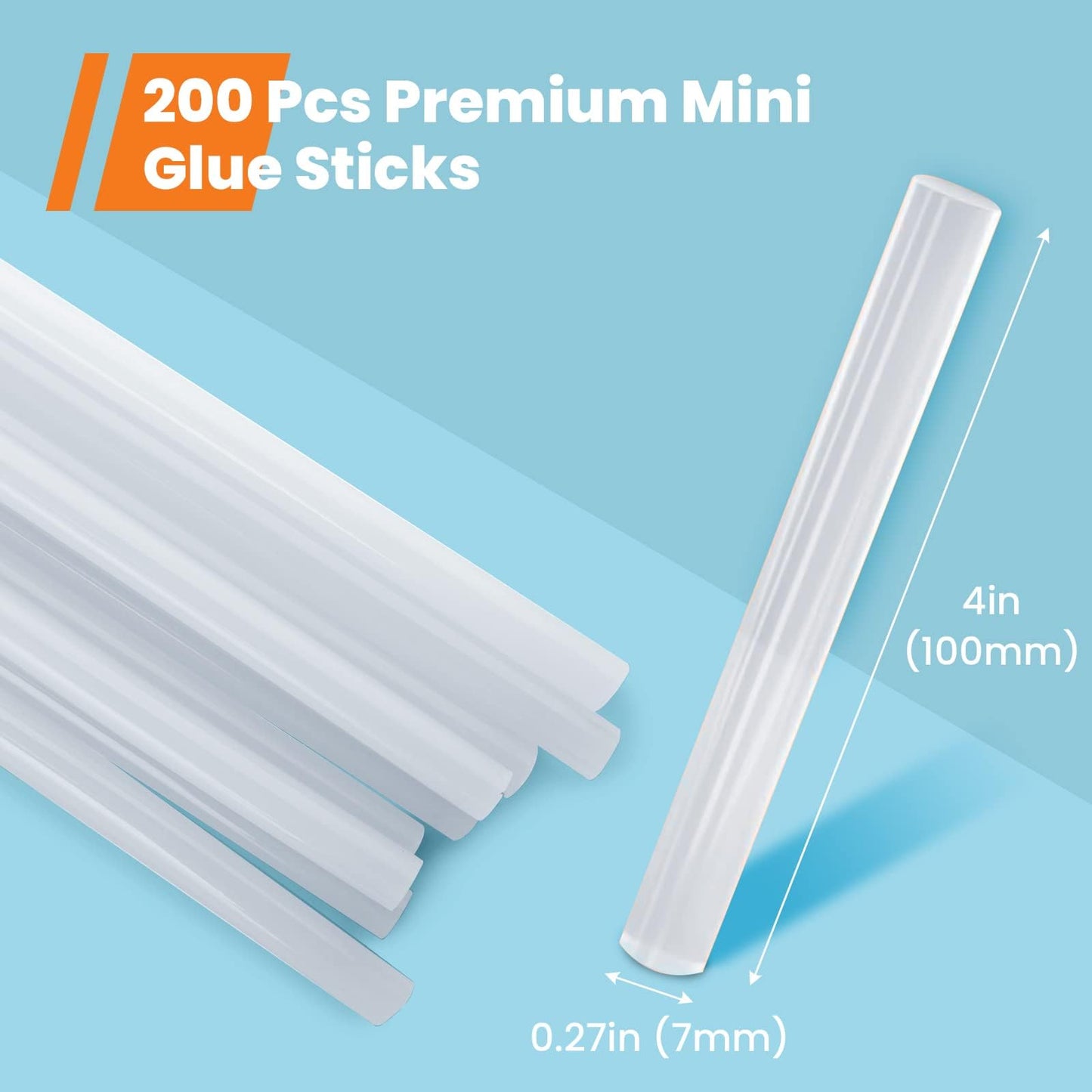 200 Pack Mini Hot Glue Sticks, Clear Glue Gun Sticks, 4 Inch and 7 mm Diameter High Viscosity All-Purpose Glue Stick,Compatible with Most Mini Glue Guns
