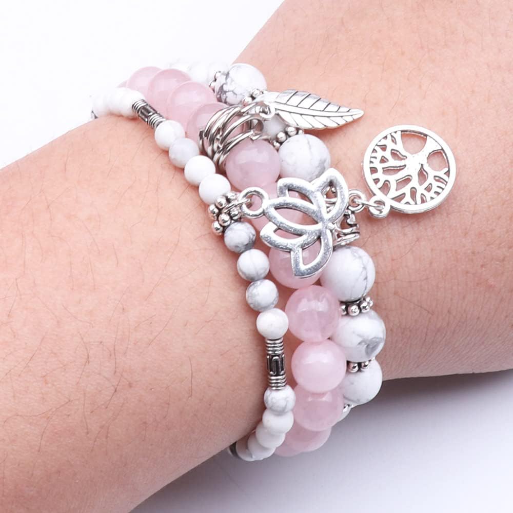 UEUC Tree of Life Yoga Healing Stone Bracelets,Multilayer Lotus Chakra Stone Reiki Bracelet Sets,Anxiety Crystal Natural Stone,for Women Stress Relief(#178)