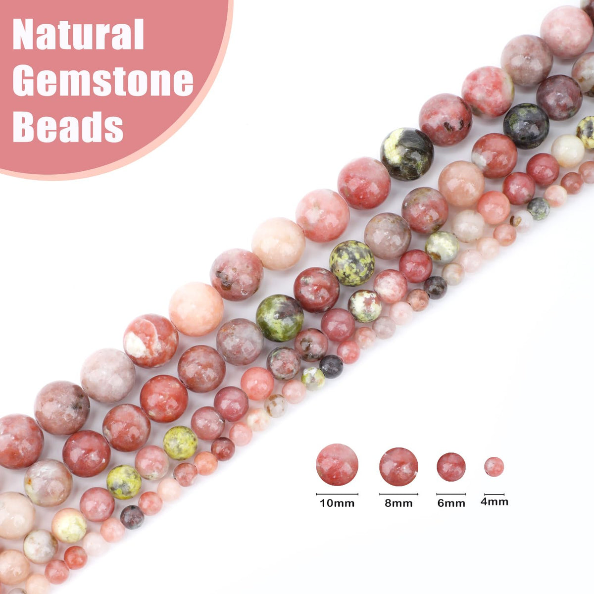 CMBYN Natural Stone Beads Round Genuine Real Stone Beading Strand Loose Gemstones DIY Smooth Bead for Bracelet Necklace Earrings Jewelry Making (Red Plum Blossom Stone, 4mm 90 Pieces)
