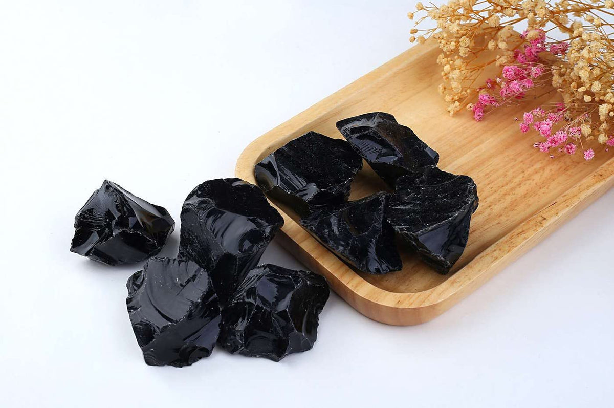 LAIDANLA Black Obsidian 2" Natural Rough Stones Crystal Large Raw Crystals Bulk Healing Gemstones for Reiki Healing Tumbling Fountain Rocks Wire Wrapping Decoration 4PCS 0.55lb