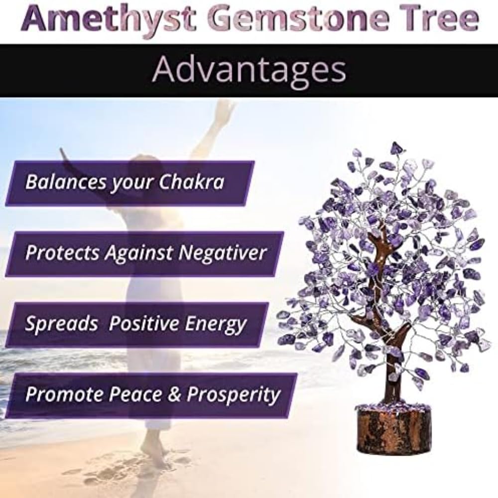 ANAYA AGATE Amethyst Crystal Tree of Life - Handmade Healing Bonsai Purple Tree for Home & Office Decor, Positive Energy & Good Luck, Ideal for Christmas Decor & Birthday Gifts for Women, Men
