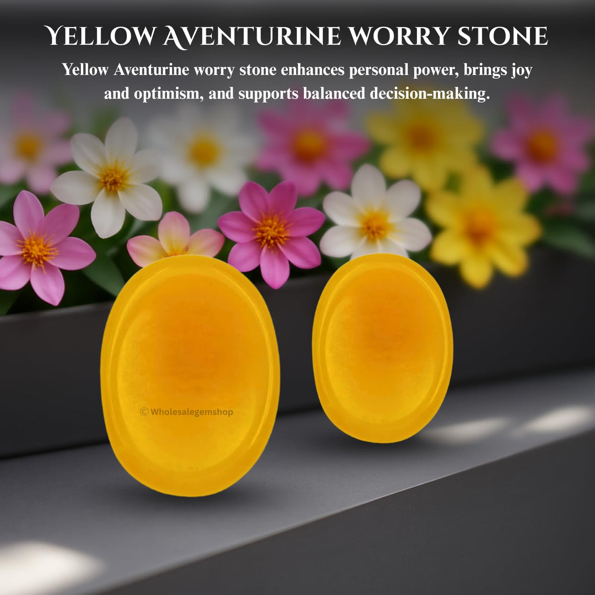 GEMSCITE Yellow Aventurine Thumb Worry Stones Metaphysical Gemstone Crystal Healing Reiki Men Women Gift FENG Shui Positive Energy Love Wellness Palm Stones Wicca Powerful
