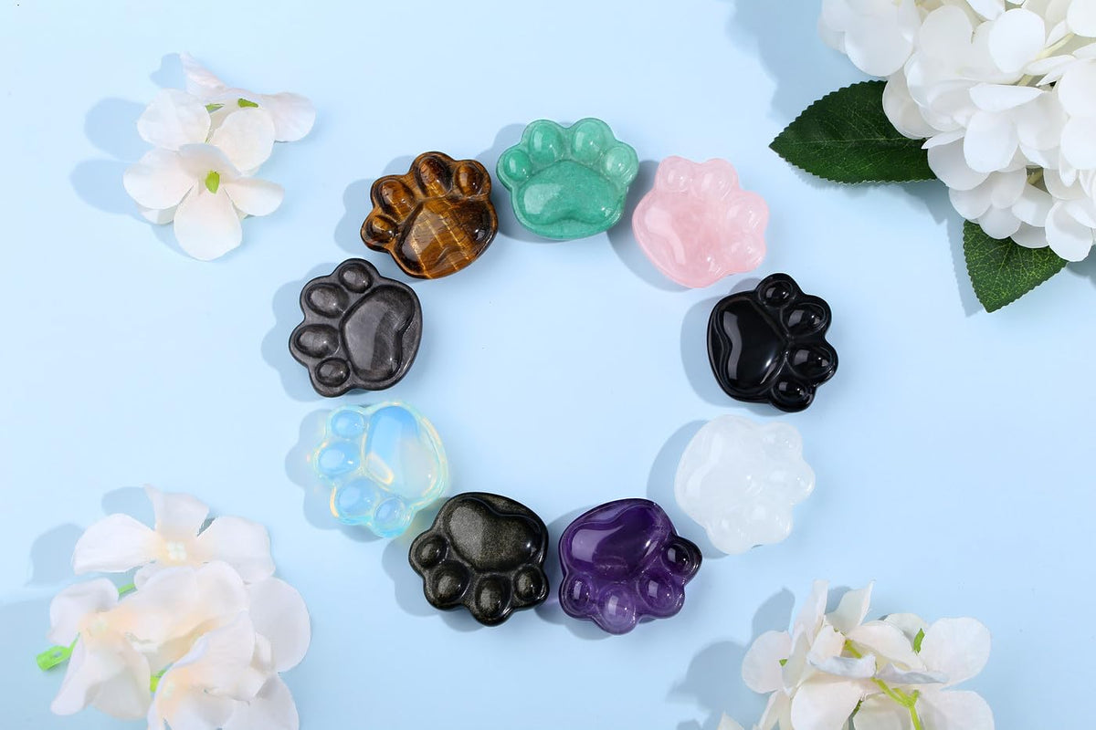 NUKAYAI Worry Stone Amethyst Cat Paw Crystal Statue Figurines Carved Healing Crystals Natural Home Decor Handcrafted Sculpture Purple Cute Lucky for Cat Lovers Women