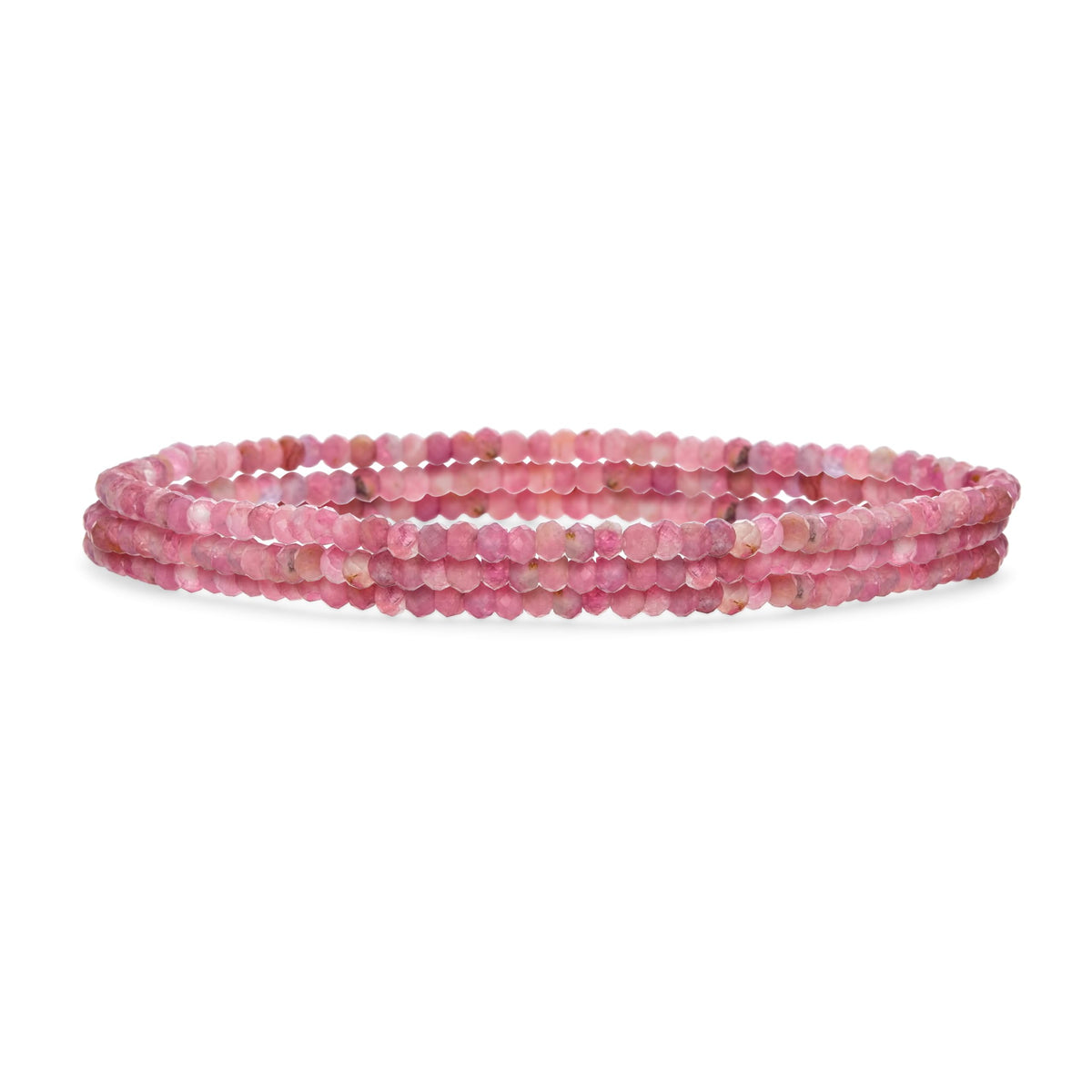 Mini Dainty Tiny Petite Seed Caviar Bead Stacking Round Faceted Genuine Natural Gemstone Pink Tourmaline Ball Stackable Strand Stretch Bracelet For Women Teen Stackable Set of 3 Strands Adjustable