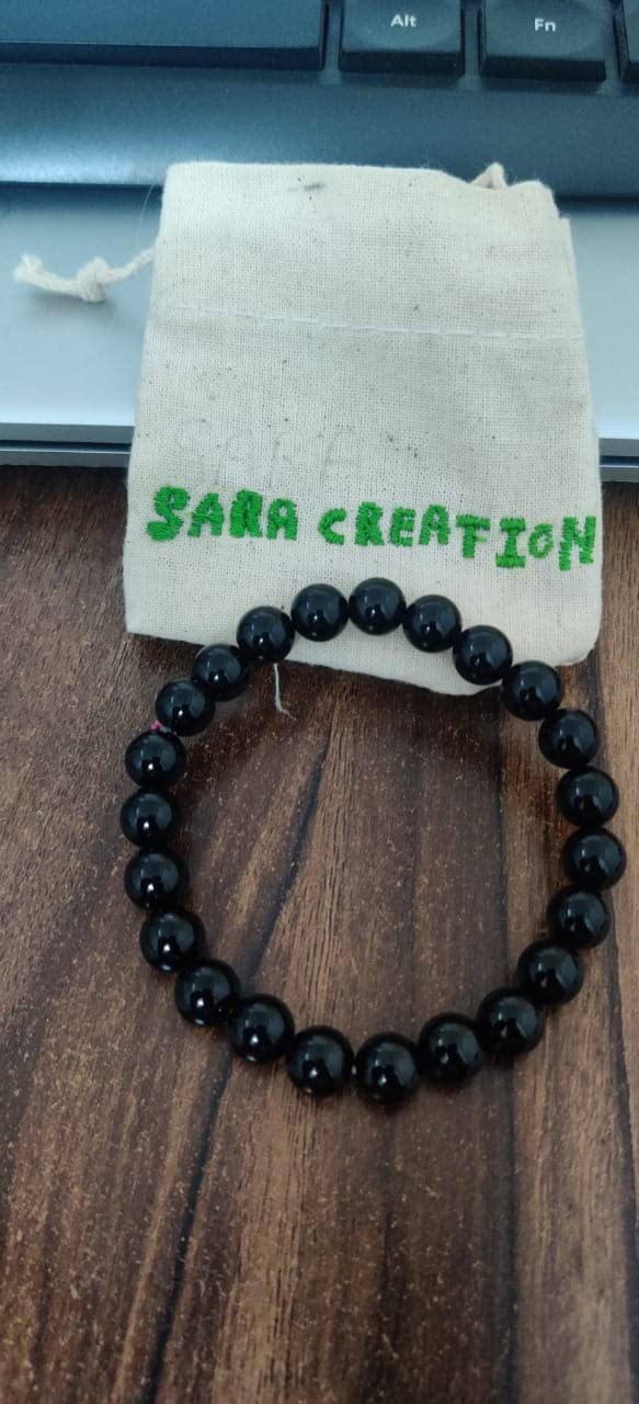 sara creation Black Tourmaline Bracelets Bead (8 Mm), Round Natural Gemstones Bracelets