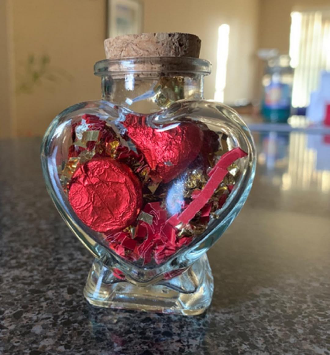 zmgmsmh Mini heart jars small heart shaped glass jar with cork lids candy jars bridal shower favors memo jar perfect amount about 3 ounces holding sands, shells,candies etc (10 pcs)