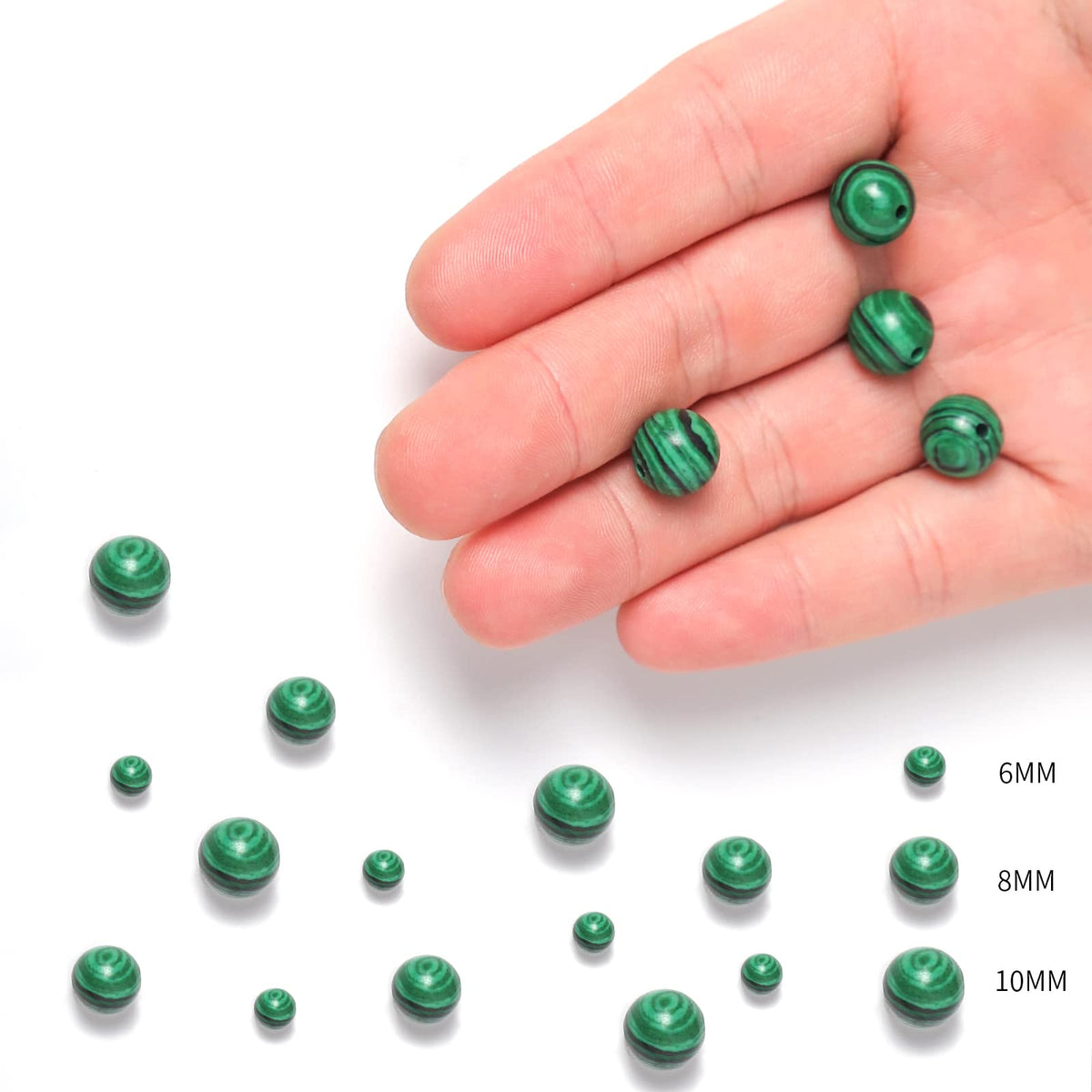 45pcs 8mm Malachite Loose Beads for Jewelry Making, Natural Semi Precious Beads Round Smooth Gemstone Spacer Beads Charms for Necklaces Bracelets