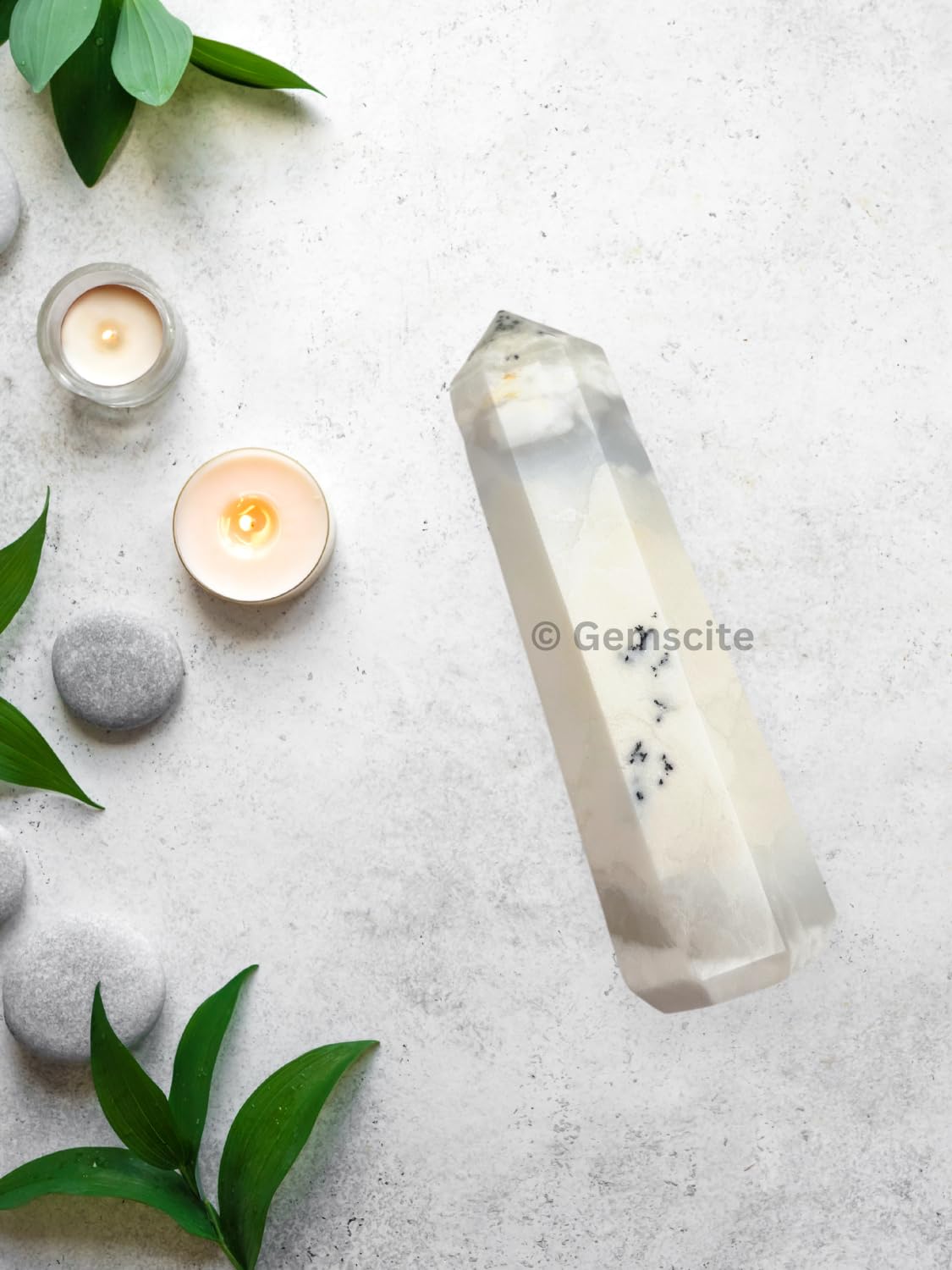 WholesaleGemShop 3 Inch (70 mm) Gemstones Dendrite Opal Obelisk Tower Jumbo Facet Aura Rock Crystal Natural Polished Earth Wand Spirit