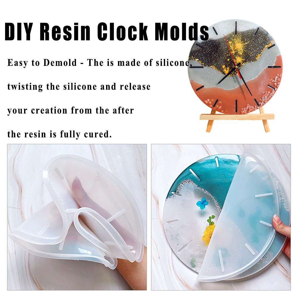 Resin Clock Molds,10''/14'' Roman Numerals Clock Silicone Mold with Mechanism,Resin Clock Epoxy Casting Molds for DIY Jewelry Art Crafts Home Decor Gift Wall Hanging Ornaments(Large, Arabic)