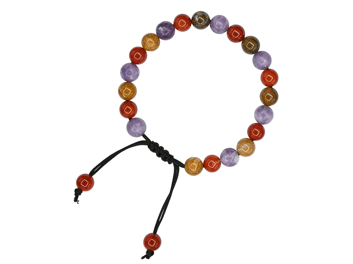 Amazing Gemstone Bracelet for Teens - Yellow Jasper Lepidolite Carnelian Bracelet Set for Men Women Healing Calming Anxiety Stress Relief Gifts Pulseras Para Hombres Mujer (Adjustable) (Teenagers)