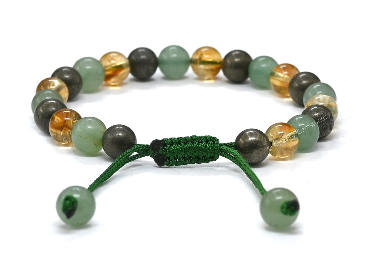 Amazing Gemstone Money Wealth Success Bracelet - Pyrite Green Aventurine Citrine Bracelet Set for Healing Calming Anxiety Stress Relief Gifts Pulseras Para Hombres Mujer Stocking Stuffer (Adjustable)
