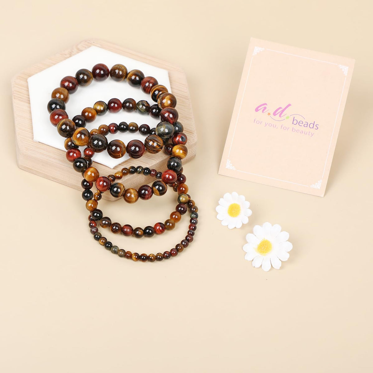 AD Beads Handmade Gemstone Stretch Elastic Bracelet Crystal Healing Reiki Nature's Beauty and Spiritual Essence Unisex (4mm, Multicolor Tiger's Eye (Ignite Creativity))