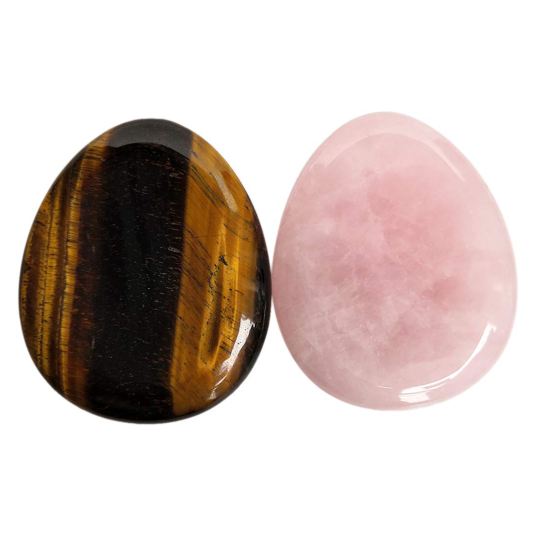Loveliome Rose Quartz and Tiger's Eye Thumb Worry Stone, Stress Relax Healing Reiki Crystal Pocket Palm Stones,Pack of 2