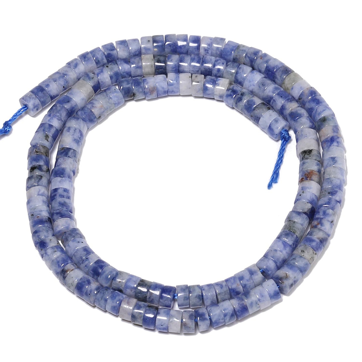 NITOPUPU 150Pcs 4×2mm Natural Blue Spot Jasper Spacer Stone Beads for Jewelry Making Supplies, Loose Semi Flat Round Gemstone Tube Beads for Bracelets DIY Crafts