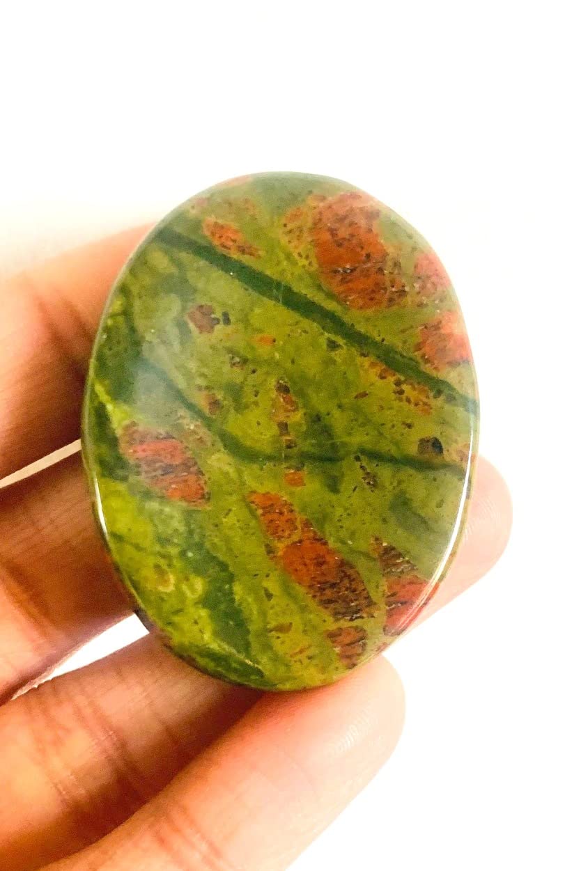 crystalmiracle Beautiful Unakite Handcrafted Oval Thumb Worry Stone Crystal Healing Reiki Feng Shui Wellness Single Thumb Stones for Success Love Peace, Gifts for Men Women