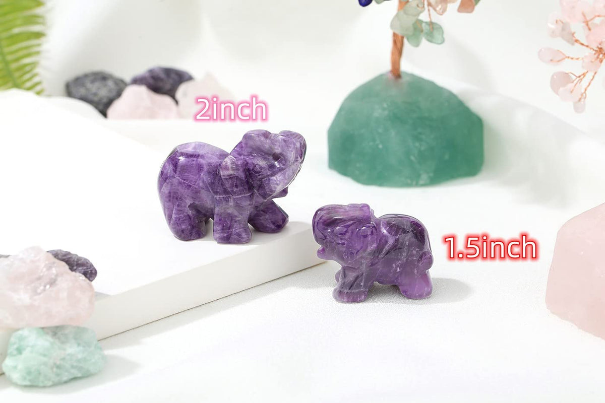 2" Amethyst Elephant Decor Natural Healing Crystal Stones Polished Hand-Carved Gemstone Big Cute Hippie Sculpture Statue Figurines Energy Purple Home Room Office Desk Decoration Gifts for Women Men