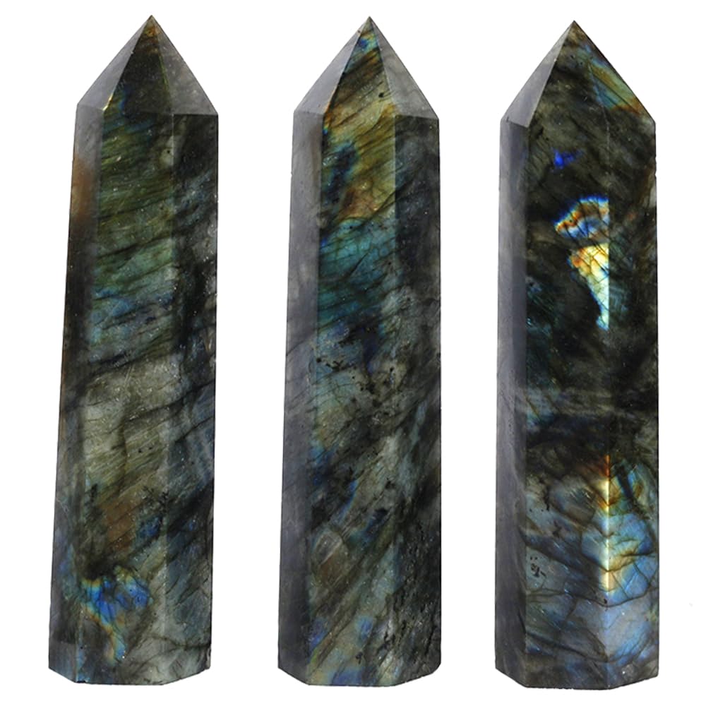 Natural Labradorite Crystal Point - 5.8-6.2 inch Labradorite Wand with Iridescent Rainbow Flash Stone for Energy Protection, Spiritual Awakening & Decoration - (Labradorite /5.8-6.2 inch 2pcs)