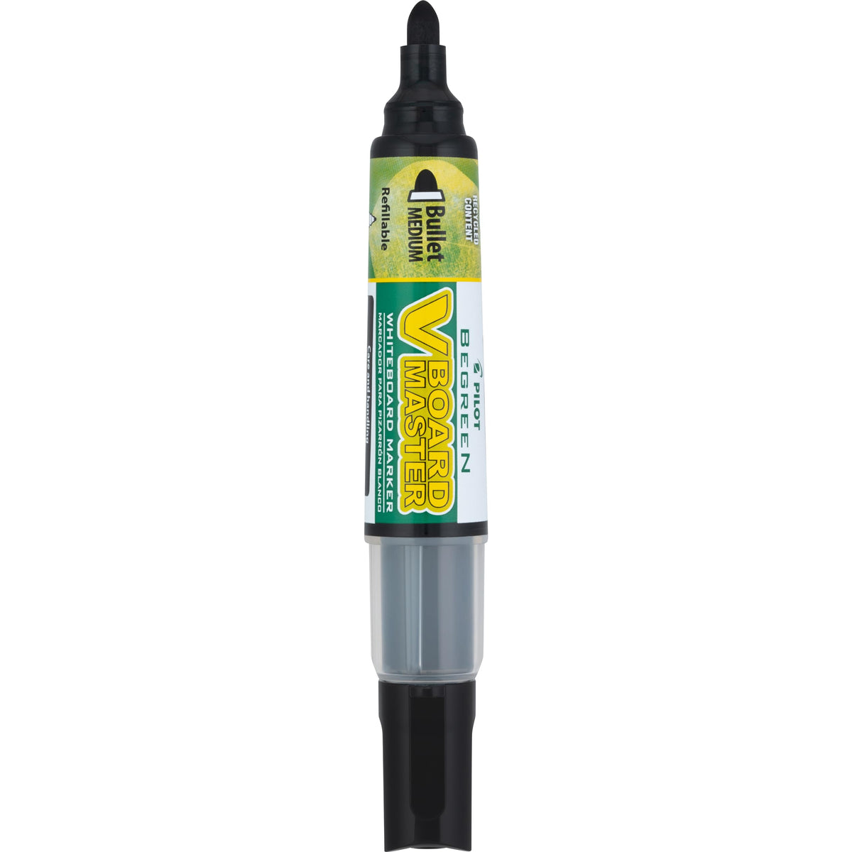 Pilot V Board Master BeGreen Refillable Dry-Erase Markers, Bullet Tip, Black Ink, 12 Count