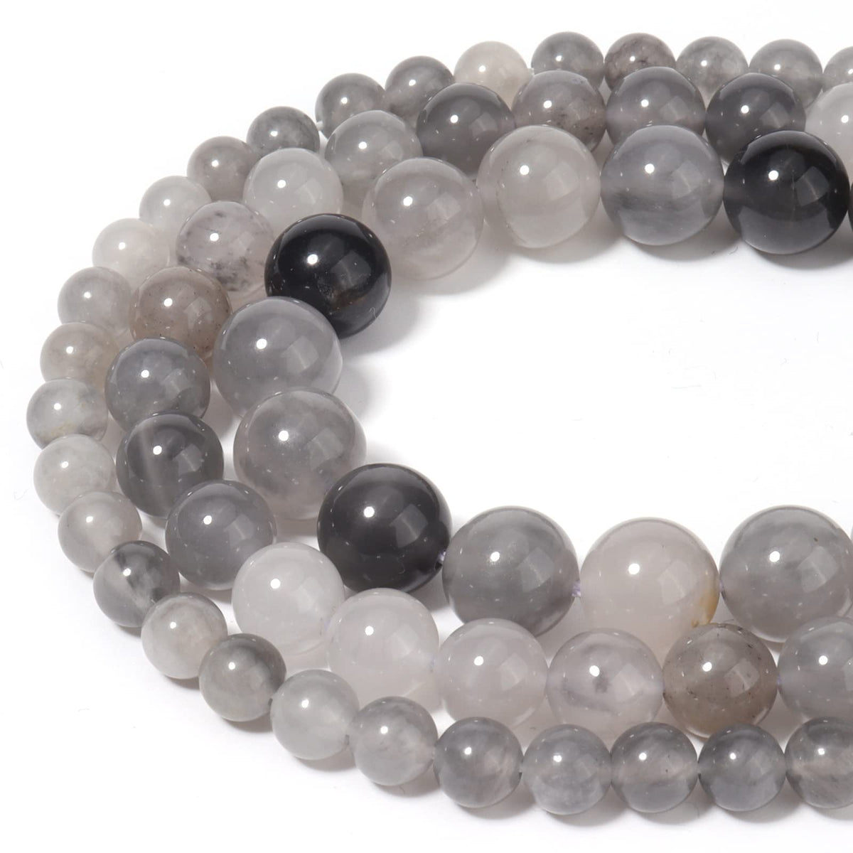 45pcs 8mm Natural Cloudy Quartz Crystal Gemstone Beads Energy Healing Crystal Round Loose Stone Beads for Jewelry Making, DIY Bracelets Necklaces