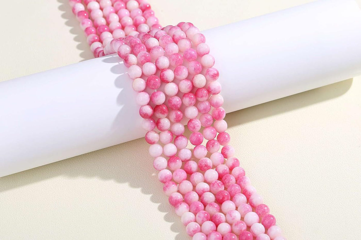LAIDANLA Pink Tourmaline Jade 8mm Natural Stone Beads Round Loose Gemstone Stone Beads for DIY Bracelet Necklace Earrings Jewelry Making Polishing Beading Crystal 96PCS 2 Strand 32"