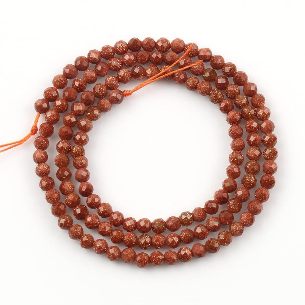 Song Xi 180pcs 2mm Natural Golden Sandstone Gemstone Beads Faceted Round Loose Stone Beads for Jewelry Making (1 Strand)