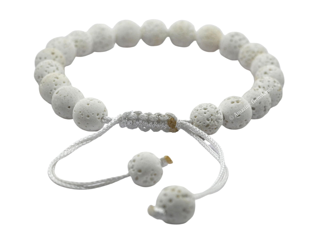 Amazing Gemstone White Lava Bracelet for Women Men's Gifts - Protection Healing Crystal Bracelet - 8mm Gemstone Beaded Adjustable Bracelet