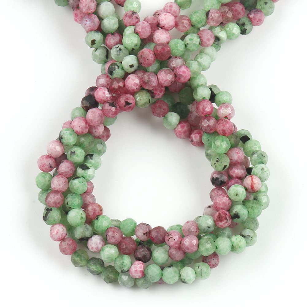 Song Xi 90pcs 4mm Natural Ruzy Zoite Gemstone Beads Faceted Round Loose Stone Beads for Jewelry Making