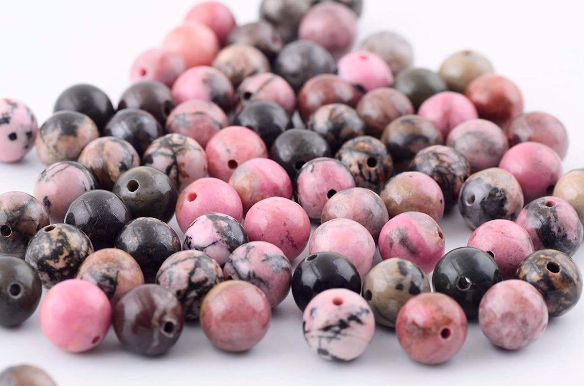 Natural Stone Beads 100pcs 6mm Black Stripe Rhodonite Round Real Stone Beading Loose Gemstone Hole 1mm DIY Charm Beads for Bracelet Necklace Earrings Jewelry Making (Black Stripe Rhodochrosite, 6mm)