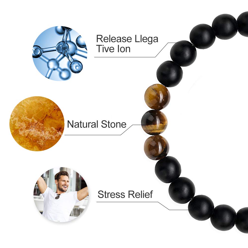 M MOOHAM Bracelets for Men Gifts - Beaded Lava Rock Stone Tiger Eye Bracelet for Men Who Want Nothing Unique Gifts for Teen Boys
