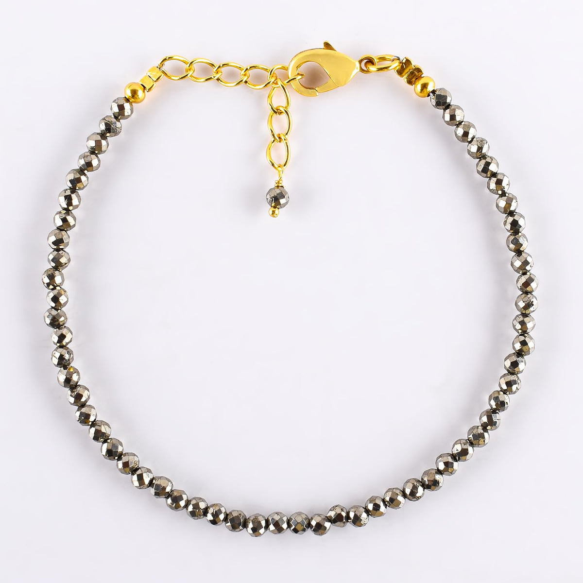 Natural Golden Pyrite Gemstone Micro Beads Dainty Bracelet Jewelry for Women, Birthstone, Chakra Energy Crystals, 14k Gold Plated Chain 8 inch Adjustable