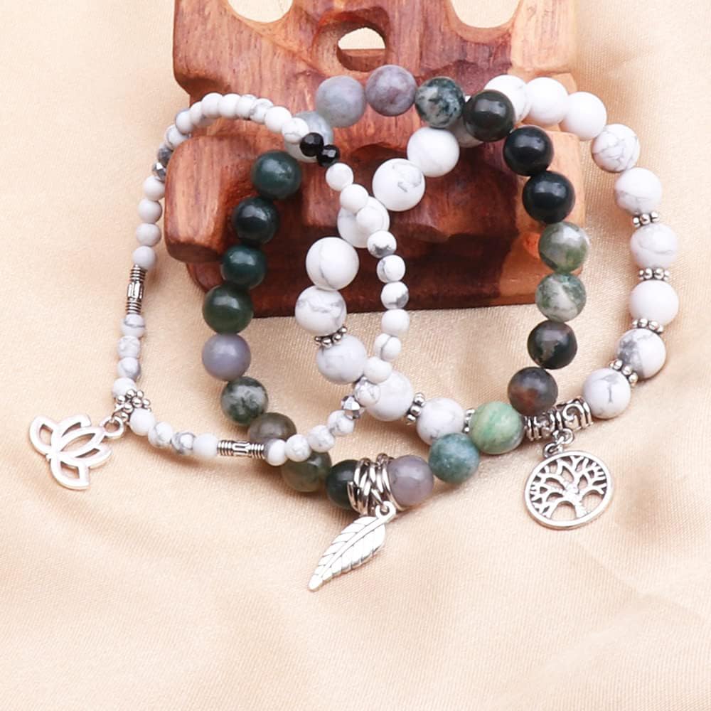 UEUC Tree of Life Yoga Healing Stone Bracelets,Multilayer Lotus Chakra Stone Reiki Bracelet Sets,Anxiety Crystal Natural Stone,for Women Stress Relief(#179)