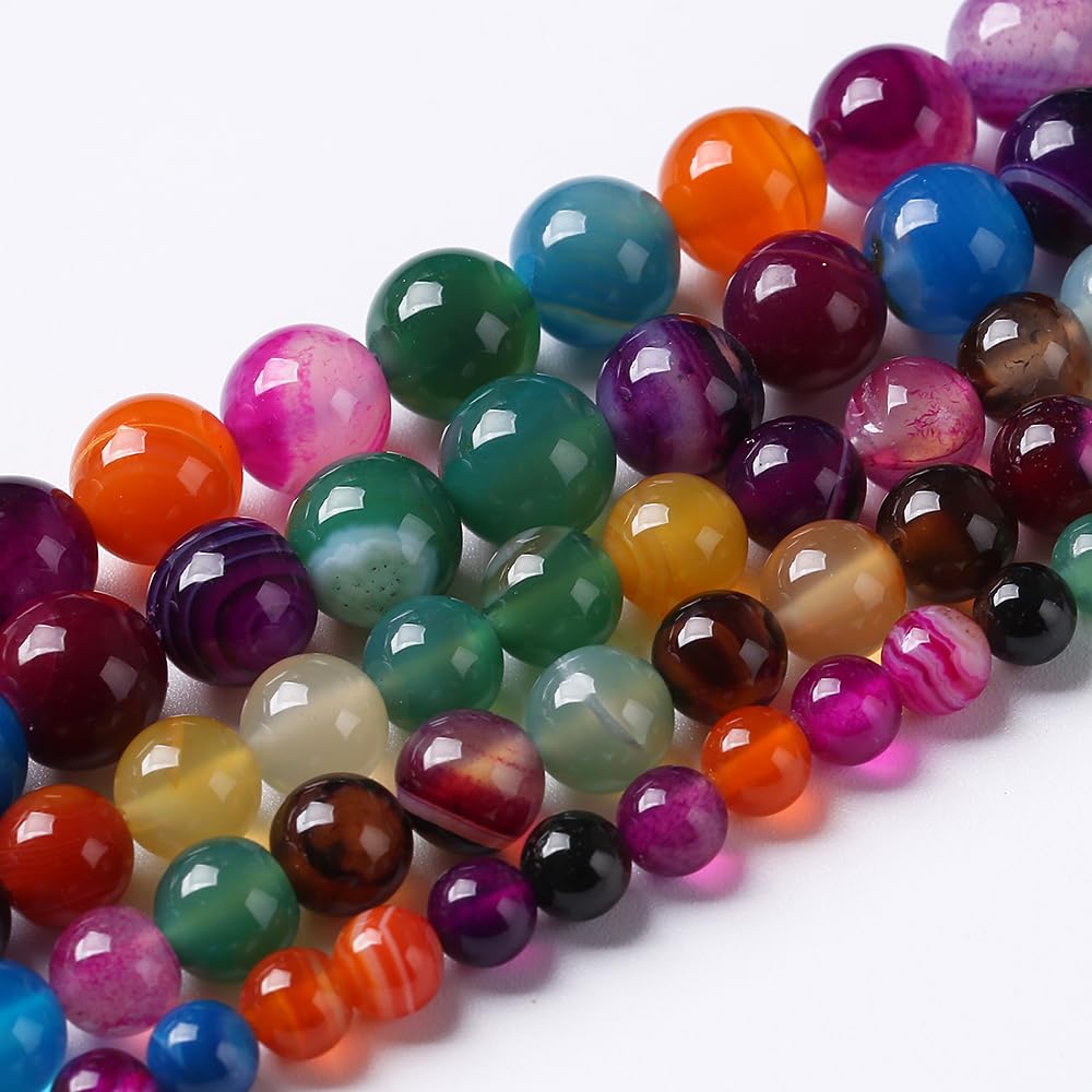 32pcs 12cm Natural Multicolor Stripe Agate Beads for Jewelry Making Natural Stone Energy Healing Beads DIY Bracelet Necklace 15" (12mm, Multicolor Stripe Agate)