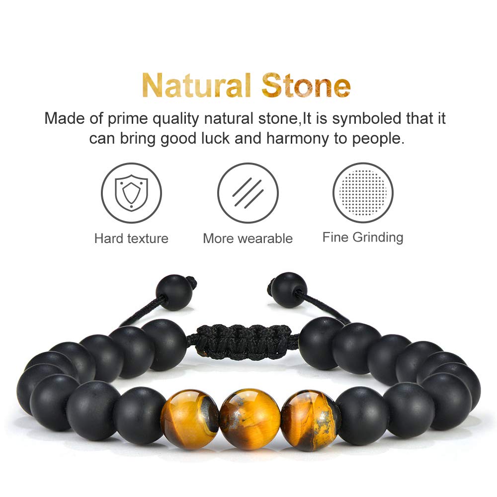 M MOOHAM Bracelets for Men Gifts - Beaded Lava Rock Stone Tiger Eye Bracelet for Men Who Want Nothing Unique Gifts for Teen Boys