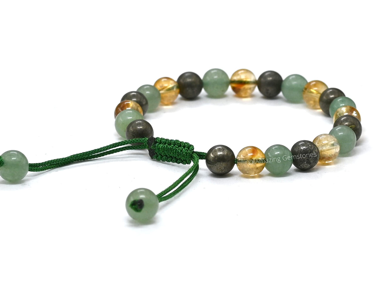 Amazing Gemstone Money Wealth Success Bracelet - Pyrite Green Aventurine Citrine Bracelet Set for Healing Calming Anxiety Stress Relief Gifts Pulseras Para Hombres Mujer Stocking Stuffer (Adjustable)