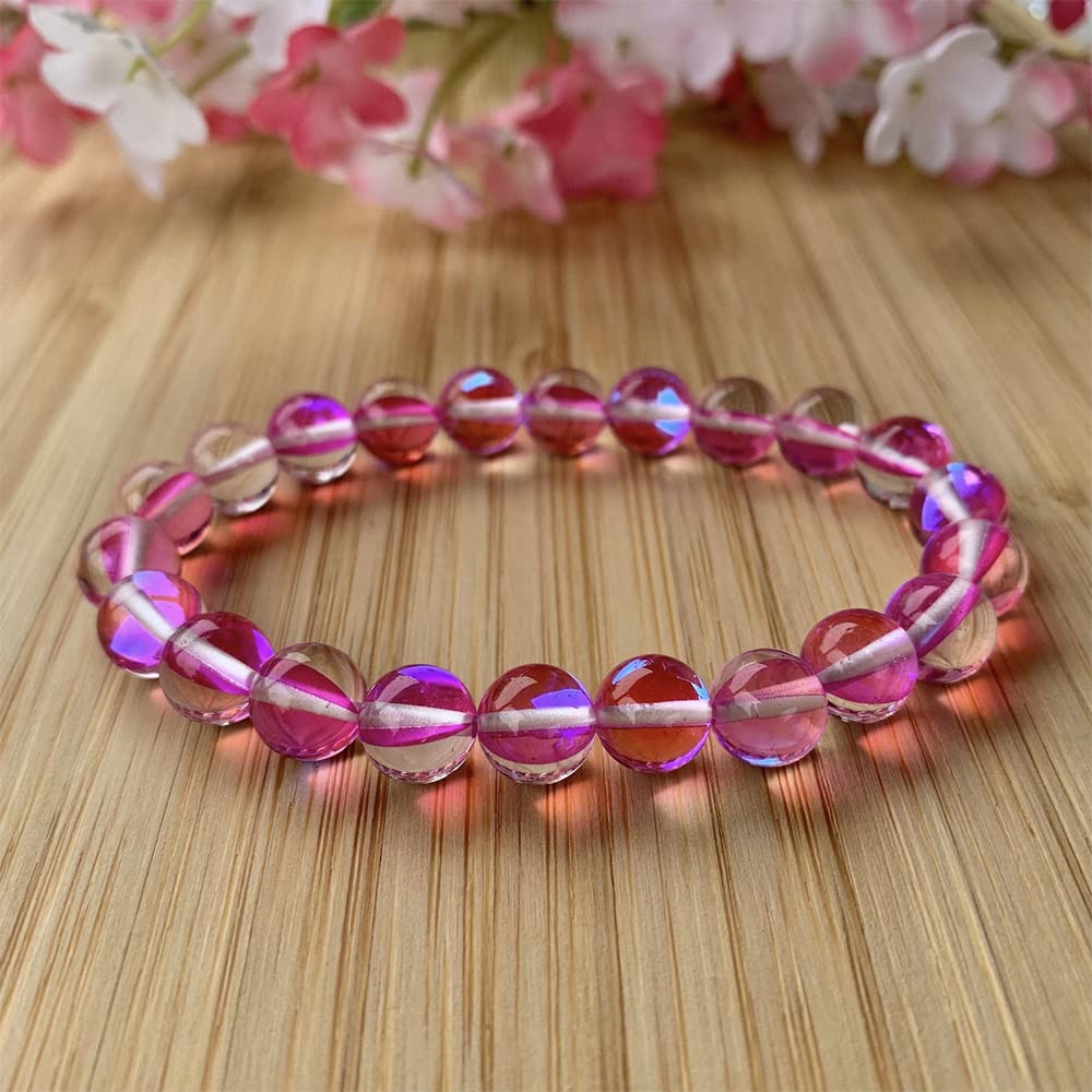 Asingeloo 6mm Mix Color Angel Aura Round Gemstone Polished Mermaid Aura Moonstone Smooth Stone Loose Beads Crystal Quartz for DIY Jewelry Making 1 Strand 15