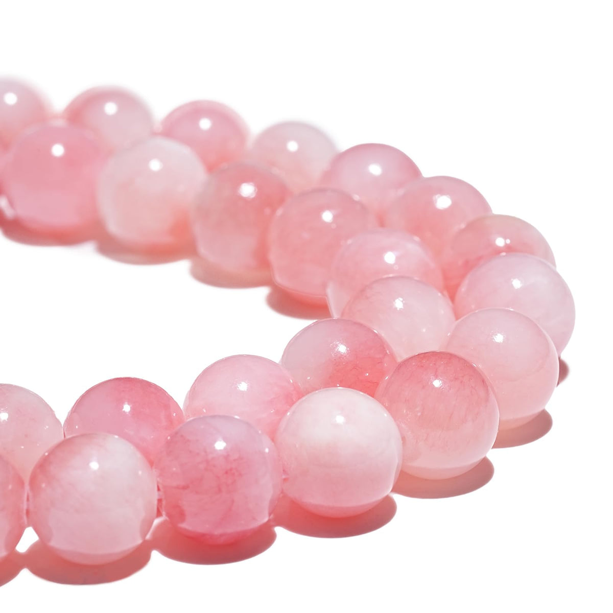 8mm Natural Pink White Jade Gemstone Beads Polished Round Smooth Stone Beads for Bracelets Jewelry Making 15inch Loose Beads