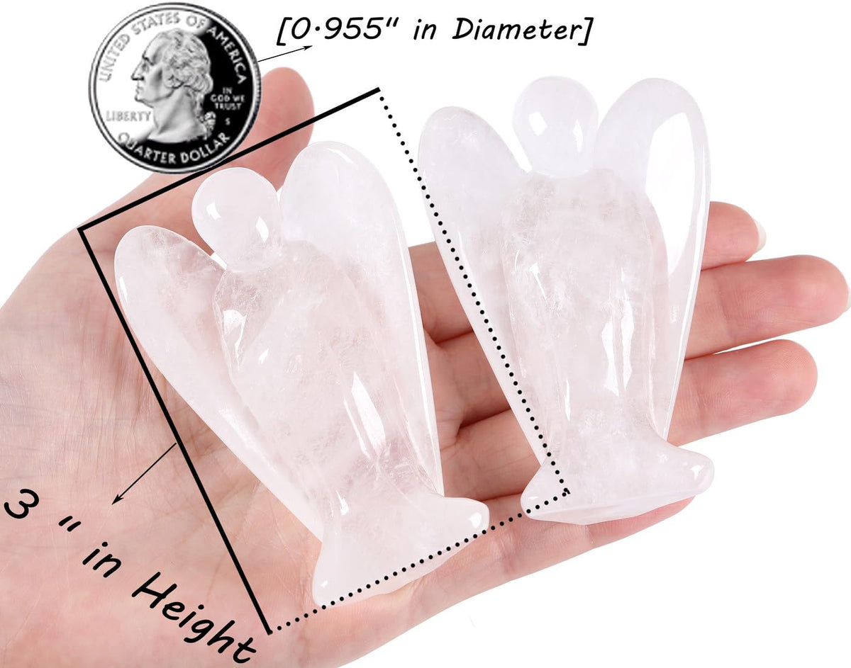 QINJIEJIE 3" Quartz Crystal Angel Decor Healing Statue - Polished Gemstone Big Guardian Angels for Office, Desk, Room - White Crystal Decorations, Spiritual Gifts