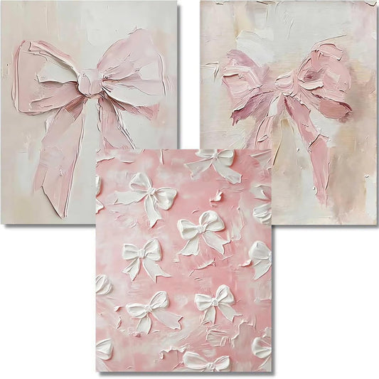 3Pcs Trendy Pink Bow Diamond Art Kits for Adults, 5D DIY Watercolor Bow Diamond Painting Kits for Beginner, Diamond Dots Full Drill Crafts for Gem Art for Adults Home Wall Decor for Boys Girls 12x16in