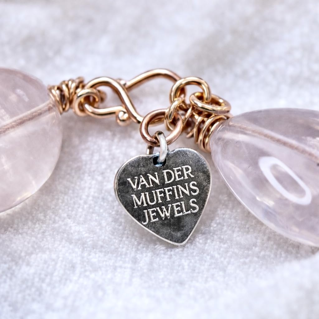 VAN DER MUFFINS JEWELS Natural Rose Quartz Chunky Gemstone Bracelet | Heart Chakra Healing Bracelet | 8 Inches