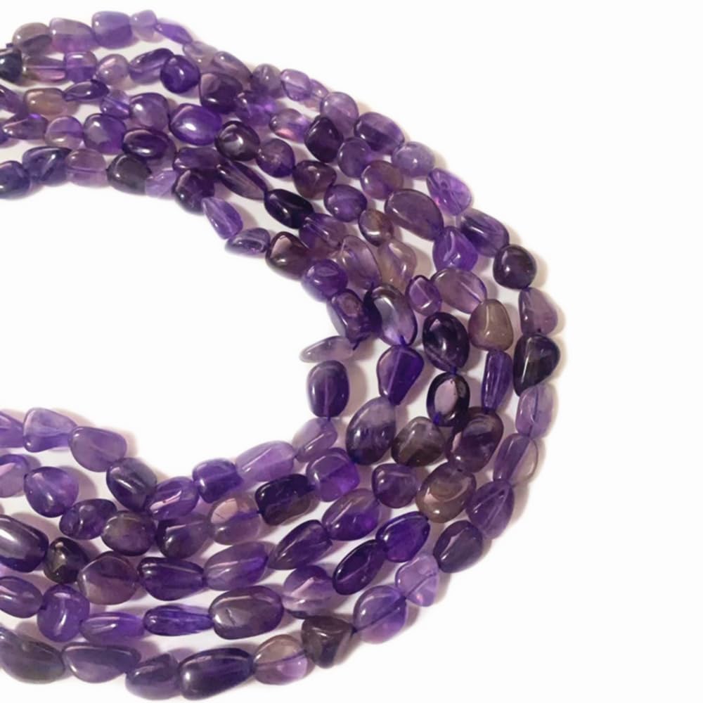 jodaying 6-8mm Natural Purple Amethyst Nuggets Oval Free Tumbled Pebble Semi Precious Gemstone Loose Stone Beads Approx 15.5 inch for DIY Jewelry Making