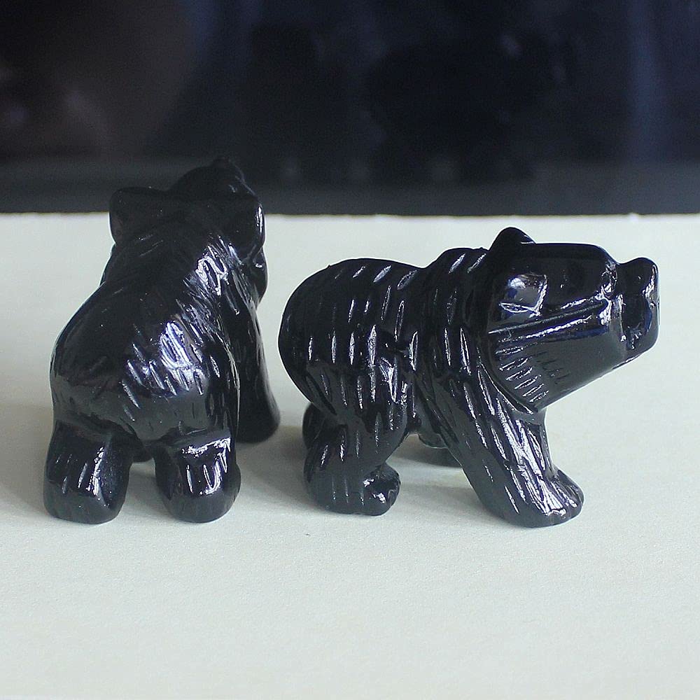 HLbshi Hand Carved Gemstone Crystal Bear Figurine Animal Statue Carving Office Home Decor Collections 2'' (Black Obsidian)