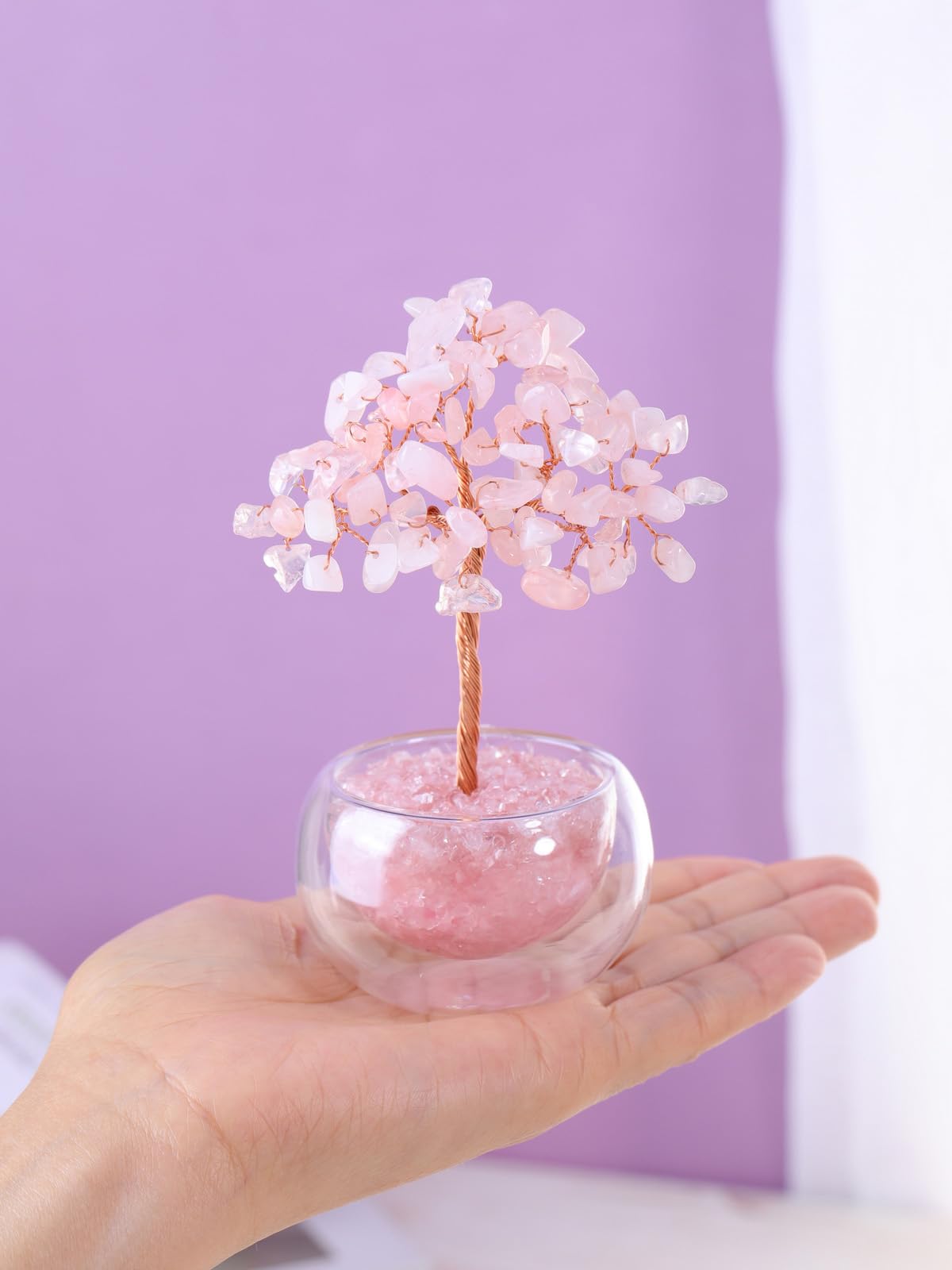 PESOENTH Rose Quartz Tree Crystal Tree of Life Gifts for Women Mom Birthday,Pink Crystal Bonsai Tree Healing Stone Gem Trees Spiritual Home Room Decor Gifts for Women