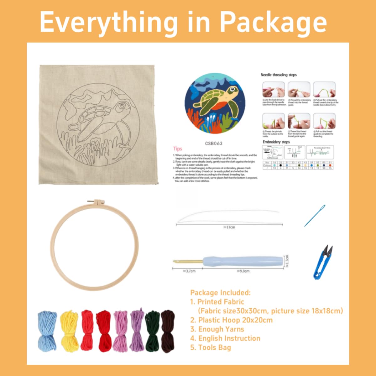 DIY Punch Needle Kits Beach and Starfish Sea Shells Easy for Beginners Punch Needle Embroidery Set with Hoop Stamped Pattern for Craft Lovers and Home Decor-3