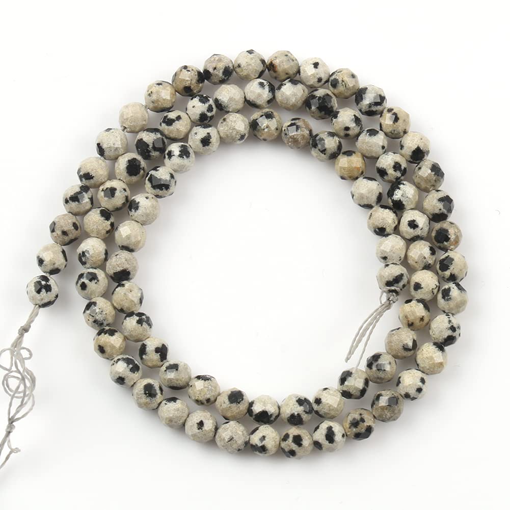 Song Xi 90pcs 4mm Natural Dalmatian Gemstone Beads Faceted Round Loose Stone Beads for Jewelry Making
