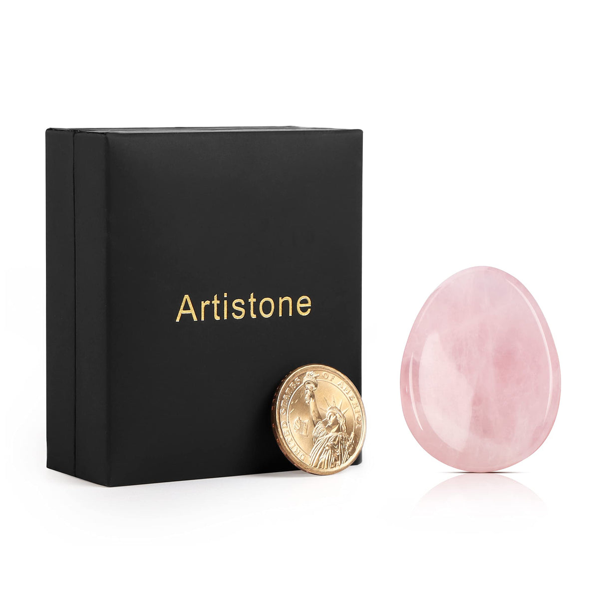 Artistone Rose Quartz Crystal Thumb Stone Worry Stones Hand Carved Palm Stones Crystal Chakra Worry Stone for Anxiety, Meditation Reiki, Water Drop Shaped