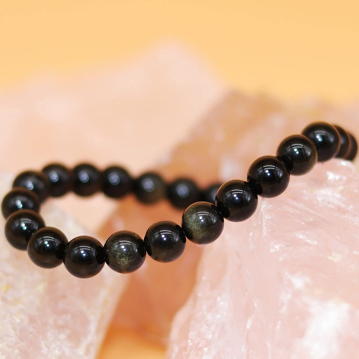 DAZCOLO 8mm Natural Gemstone Stretch Bracelet, Handmade Unisex Crystal Bracelets for Meditation, Yoga, Spiritual Healing & Positive Energy (Golden Obsidian)