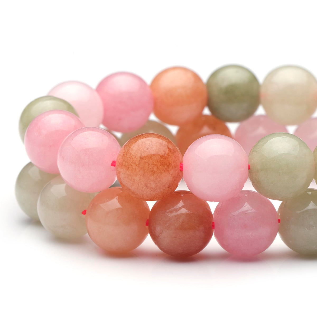 Youngbling Natural Gemstone Beads for Jewelry Making,10mm Colorful Flower Jade Polished Round Smooth Stone Beads for Bracelet Necklace 15 Inch