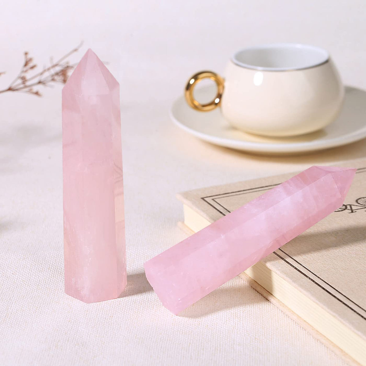 ZHIYUXI 3.7-4" Rose Quartz Crystals Pink Crystals Wand Cuarzo Rosa Crystal Rose Hexagonal Pointed Healing Crystals Tower Stone 1 Pc Reiki Energy Balancing Meditation Therapy Gemstones Decoration Gifts