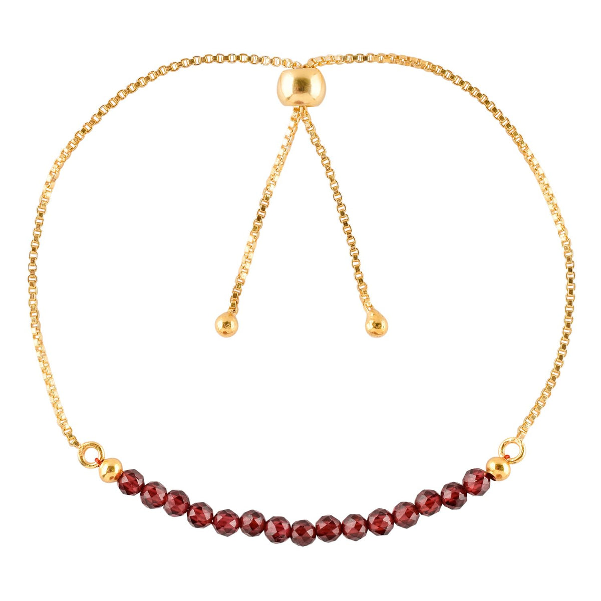 InfinityGemsArt Garnet Bracelets For Women, January Birthstone Jewelry, Micro Red Beads Beaded Stone Bolo Slider Crystals Gemstones Bracelet, 14K Gold Plated Adjustable Chain, Valentines Gifts For Her