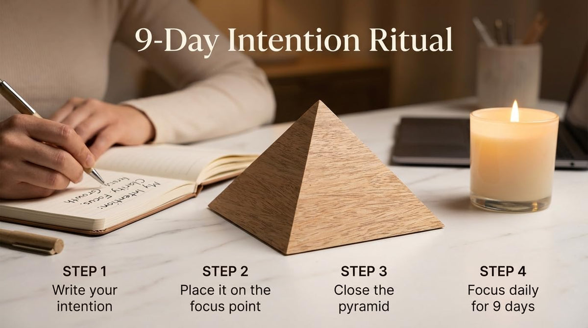 Sacred Geometry Powerful Energy Generator Wish Pyramid Handmade Mango Wood for Abundance, Healing & Meditation, Yoga, Vastu, Feng Shui Desk Decor for Mindfulness & Great Spiritual Gift